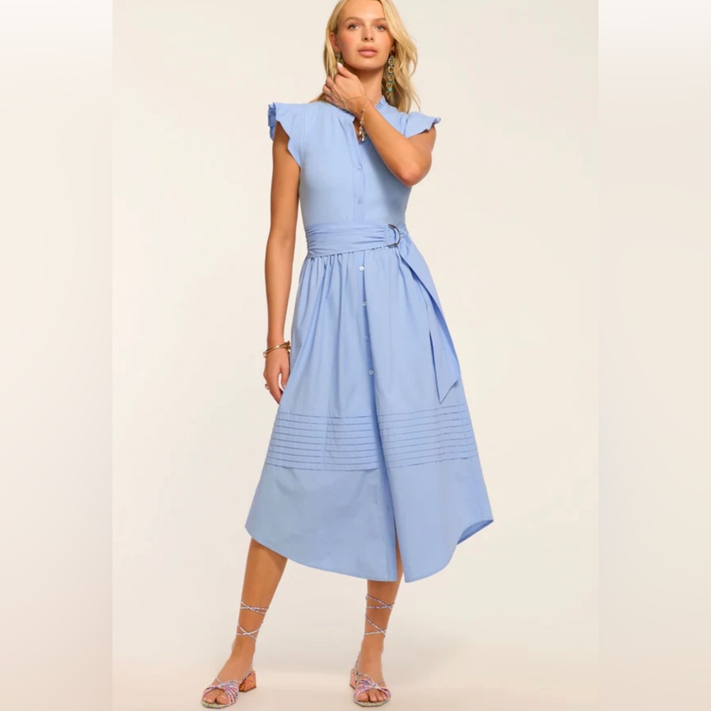 Ramy Brook Light Blue Sleeveless Midi Dress with Belt. S. NWT.